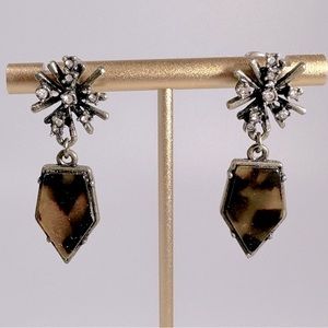 Tortoise Shield & Crystal Drop Dangle Earrings